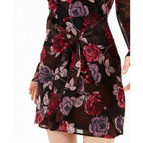 GUESS NWT $108 Black/Red V-Neck Floral Short Dress - Picture 4 of 8